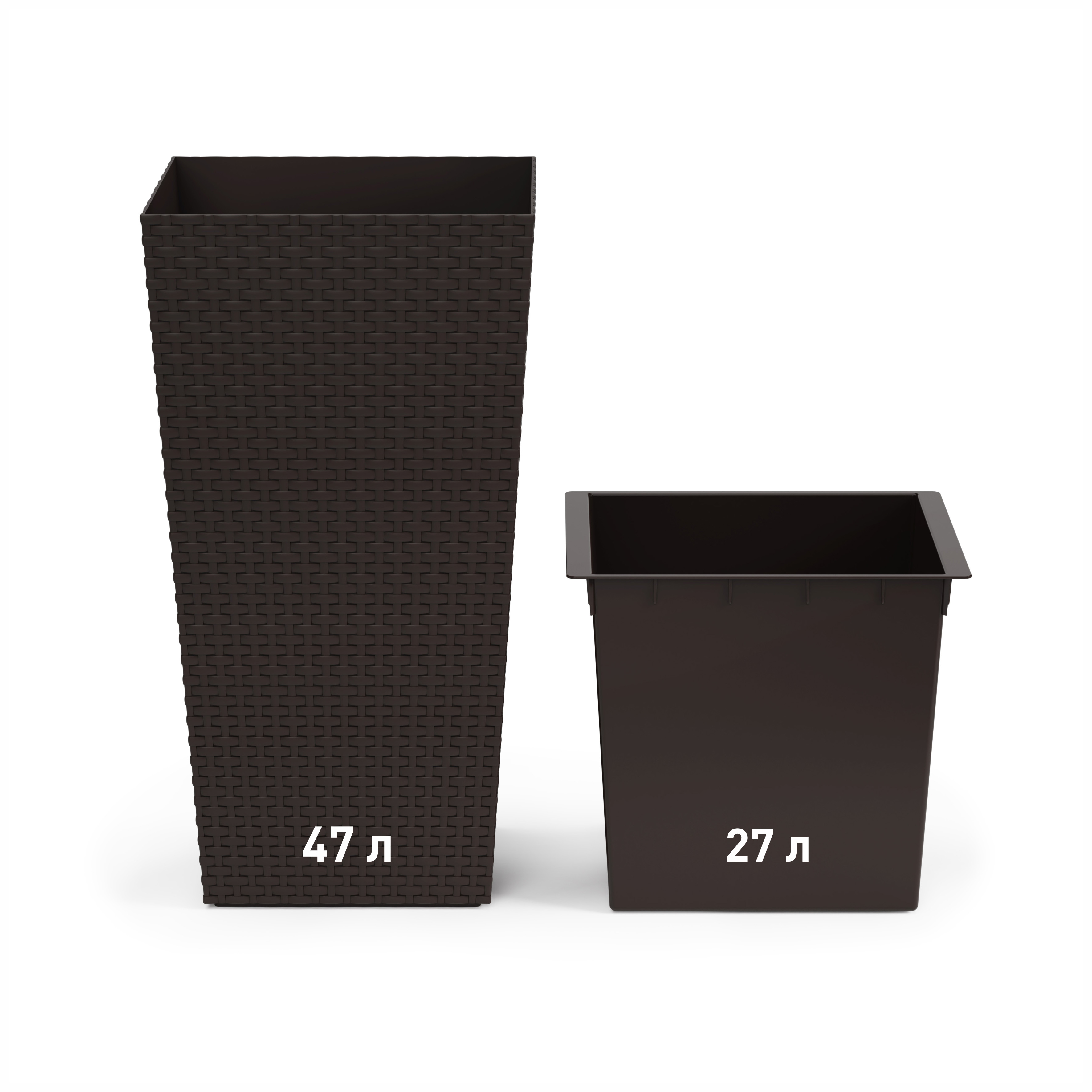 Кашпо напольное, Ротанг, 340х320х615мм, со вставкой мокко