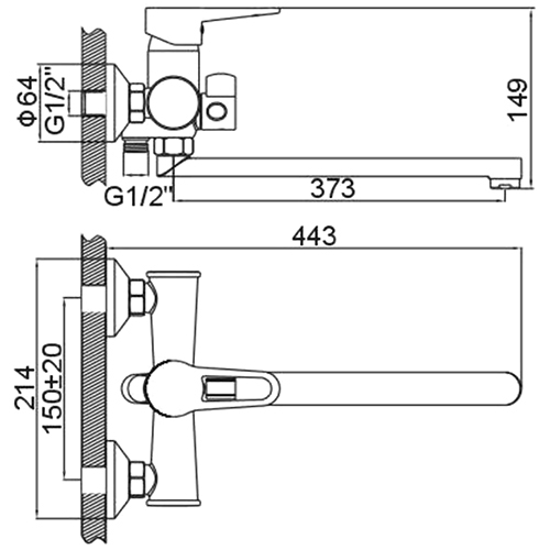 Смеситель для ванны LEDEME LOFFREY 82212В шар черный, 1/10