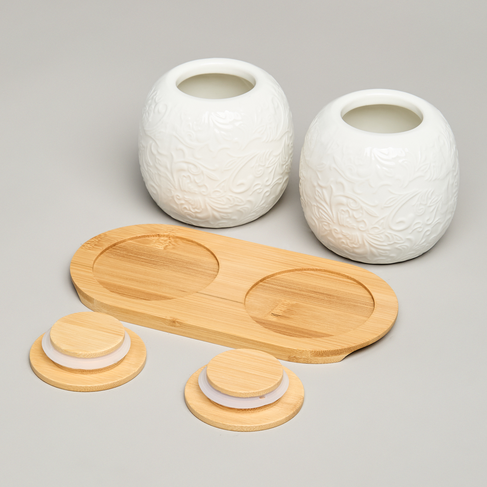 НАБОР БАНОК LEFARD "MUSE" С ДЕР.КРЫШКОЙ НА ДЕР.ПОДСТАВКЕ 2 ШТ. 19,5*9,5 СМ 400 МЛ