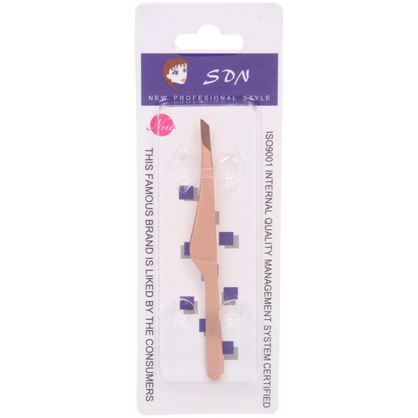 Пинцет для бровей из нержавеющей стали на блистере "Bon Kapriz", скошеный, цвет золото, 9,5см