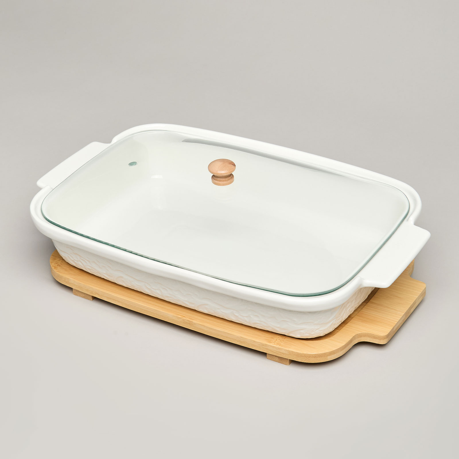 БЛЮДО ДЛЯ ВЫПЕКАНИЯ И СЕРВИРОВКИ LEFARD "MUSE" СО СТЕКЛ.КРЫШКОЙ НА ДЕР.ПОДСТАВКЕ 34,5*21*11СМ 1400МЛ