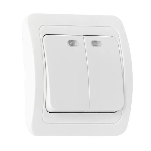 Выключатель 2-клавишный с индикатором 10А белый "Марс" (SBE-02w-10-SW2-1)