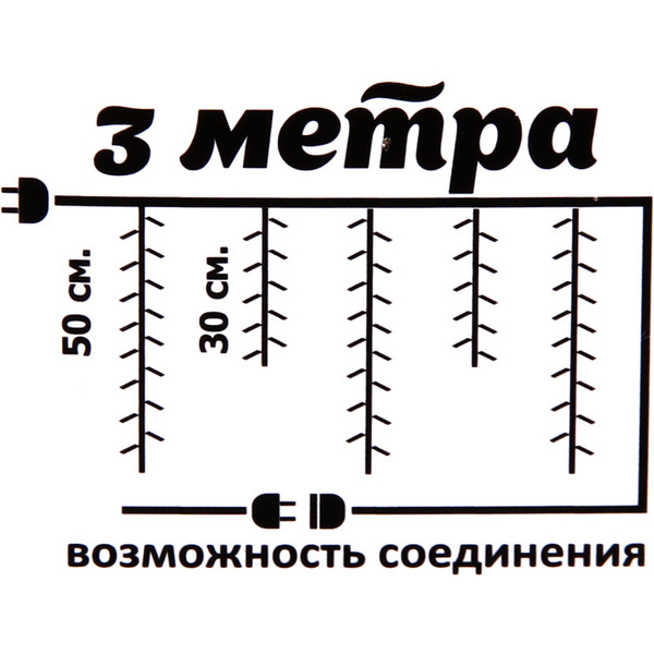 Гирлянда для дома БАХРОМА "Мерцание"ш3м*в30/50см 120ламп LED,прозрачн.провод, авторежим,IP-20, Теплый белый/Белое мерцание (возможность соединения)