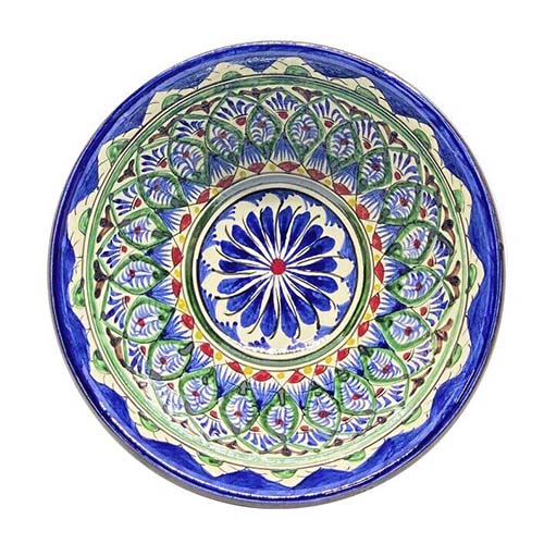 Тарелка пиала 11см большая h-5,5 см. Синяя, ручная роспись, Риштанская керамика Узбекистан, 1/50