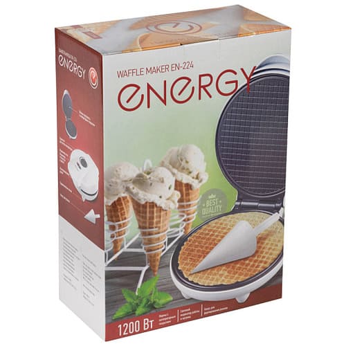 Вафельница ENERGY EN-224, 1200Вт, классическая вафля, конус для рожков