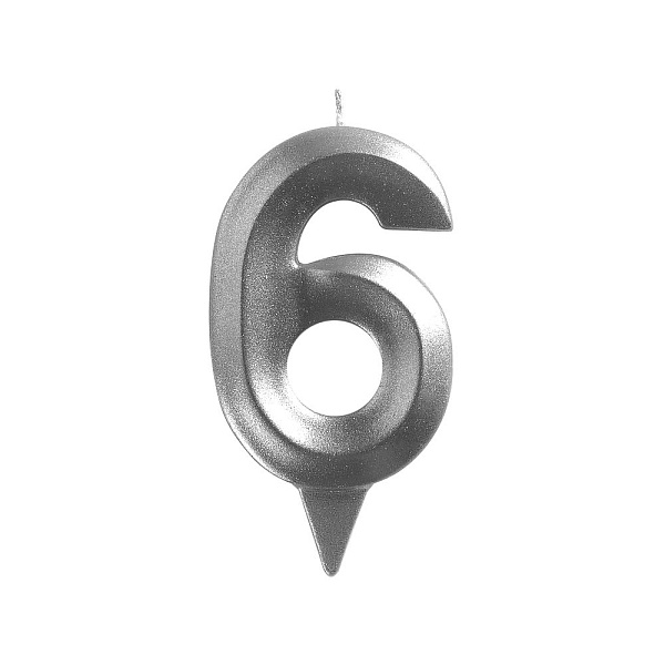 Свеча для торта "Грань" цифра 6 (хром), 8,7х4,3х1,2 см. 