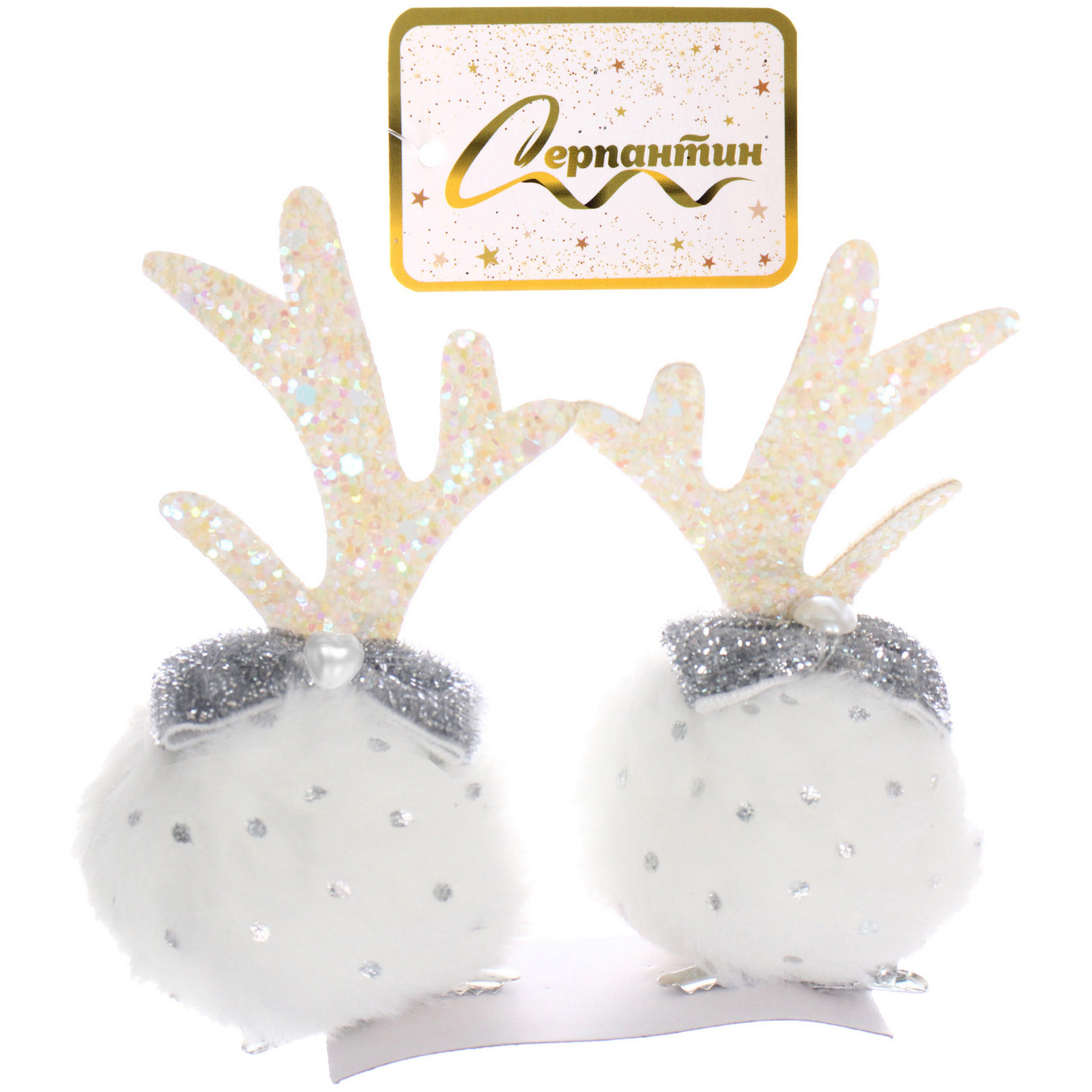 Зажим карнавальный для волос 2шт. "Бантик - Рожки олененка" 8 см, Белый