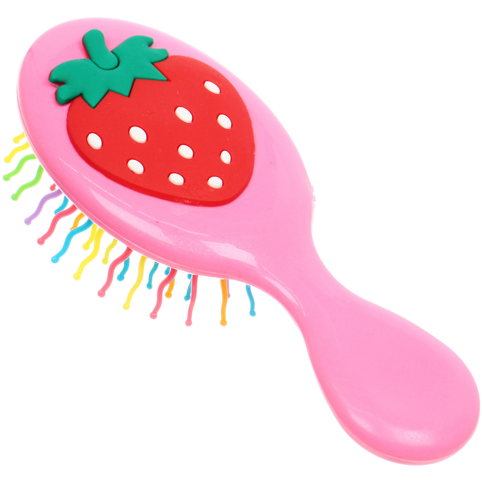 Расческа массажная детская и 2 резинки "МИЛА", клубника, цвет розовый, 14*5,5см (пакет с подвесом)