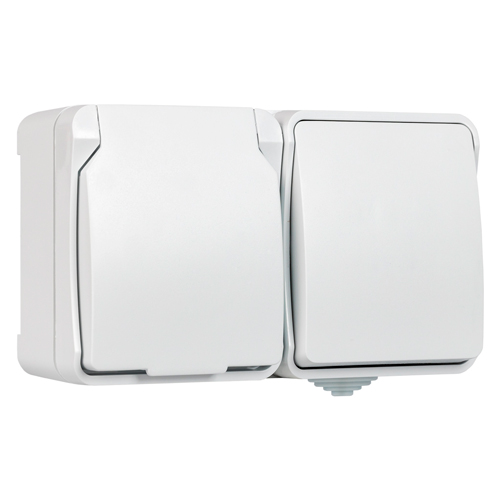 Блок розетка выключатель, IP54, белый, "Сатурн" (SBE-04g-16-SWS)