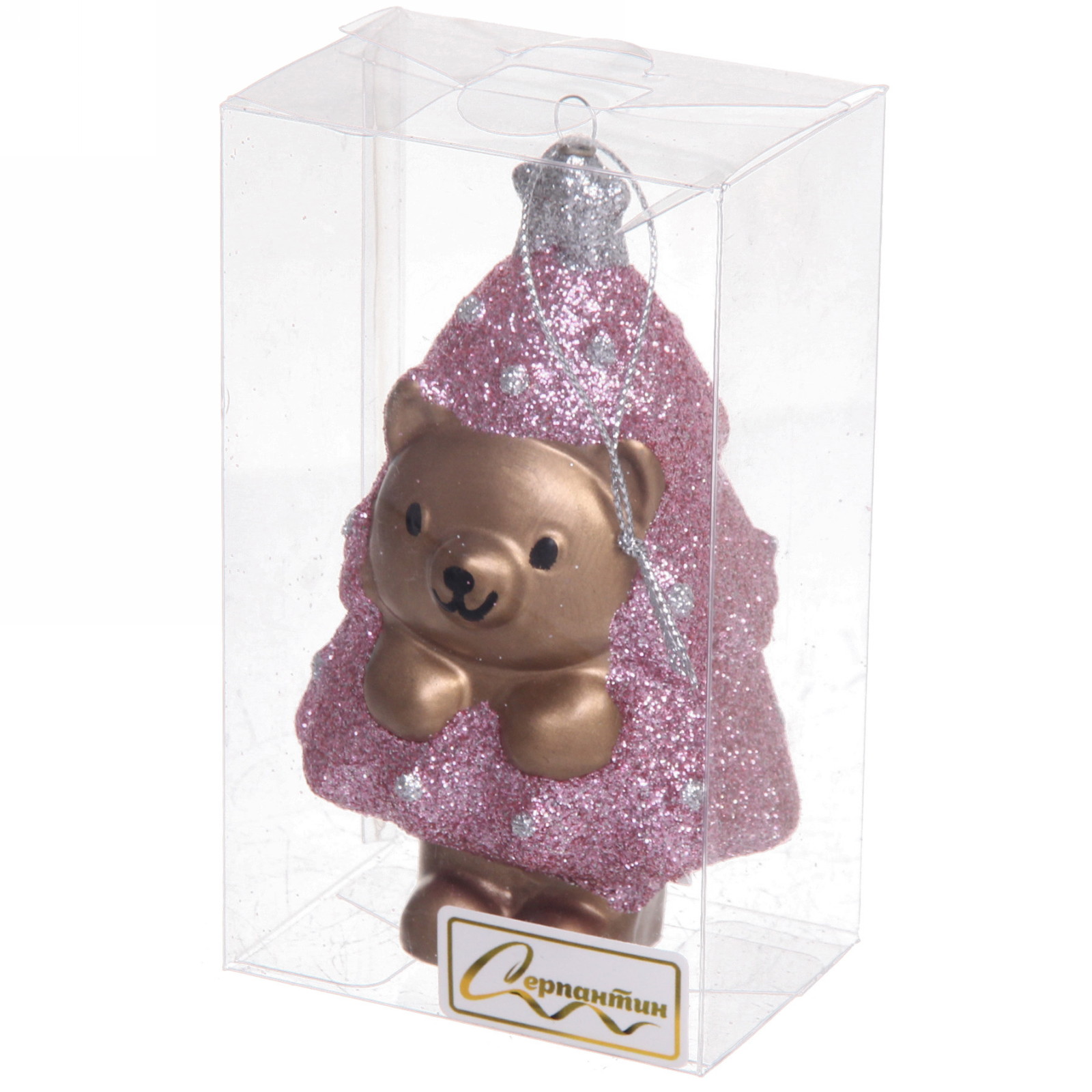 Ёлочная игрушка "Медвежонок-ёлочка" 7,5*5*12 см, розовый