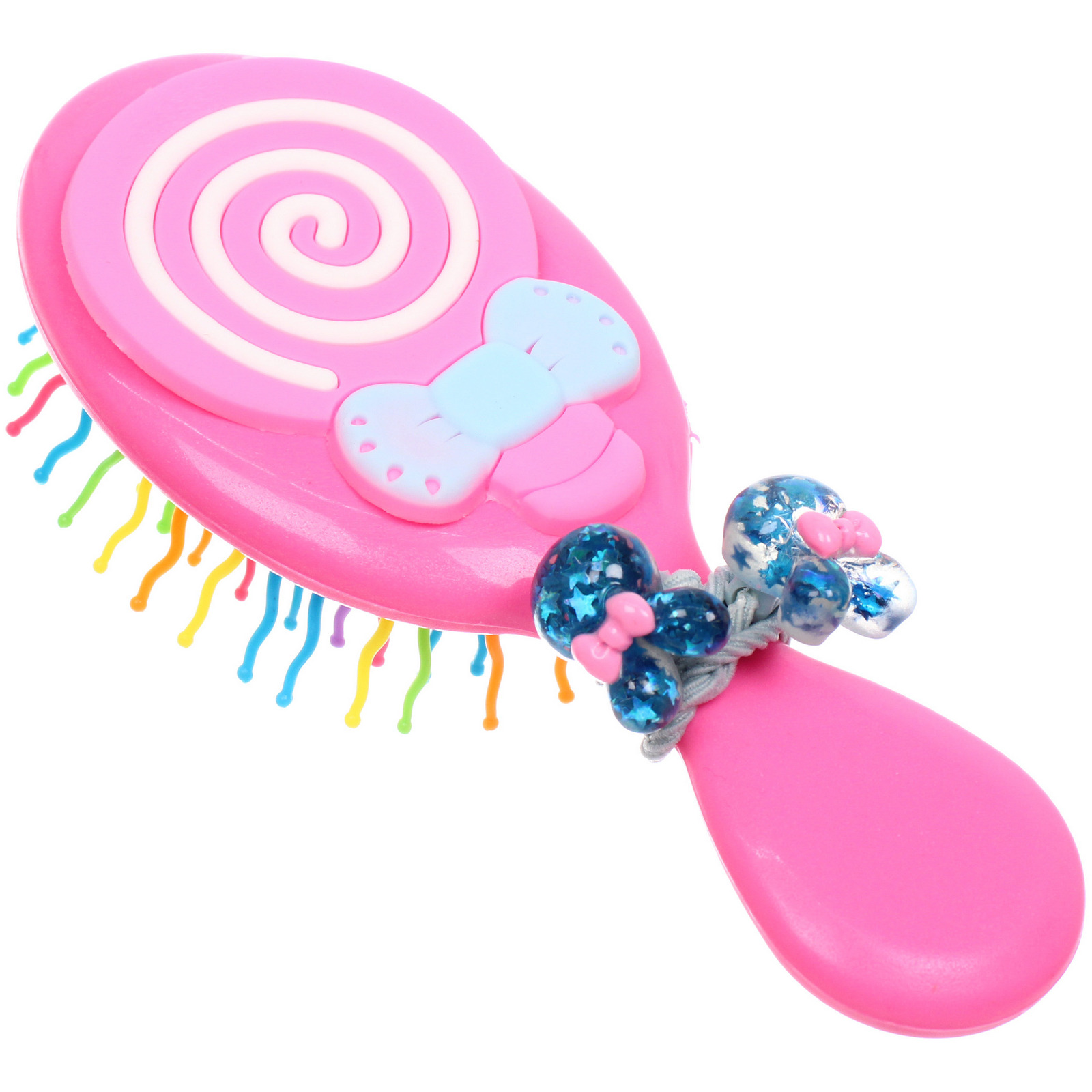 Расческа массажная детская и 2 резинки "МИЛА", леденец, цвет розовый, 14*5,5см (пакет с подвесом)