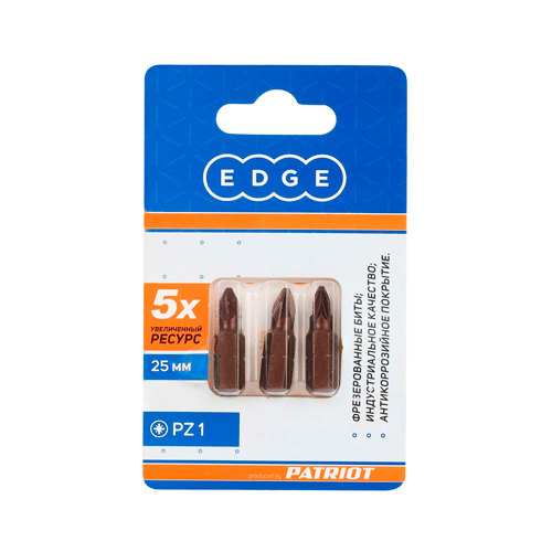 Бита EDGE by PATRIOT PZ1, сталь S2, 25 мм, 3 шт в блистере