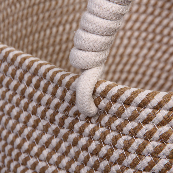 Корзинка вязаная интерьерная с ручками "ТРИГОЙЯ", цвет беж/белый, 36*28*25см, (лейбл селфи)