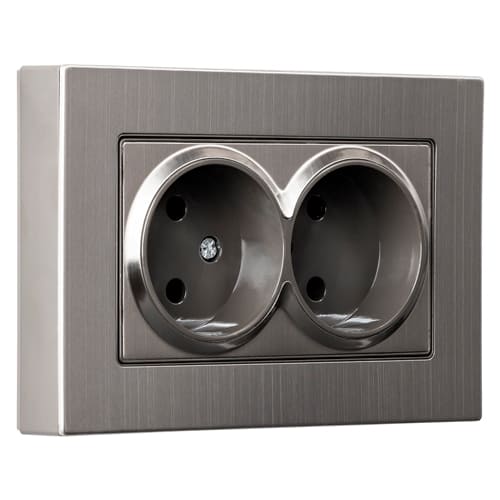 Розетка двойная без заземления серый никель  с рамкой "Нептун" (SBE-06gn-10-S2-N)