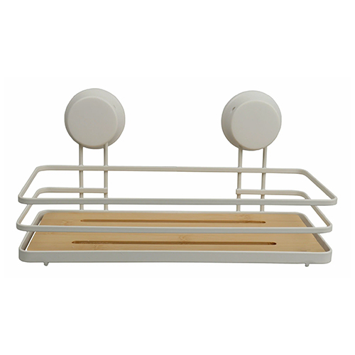 Полка для ванной присоска Zenfort "W7741-26BP", металл/бамбук, белый