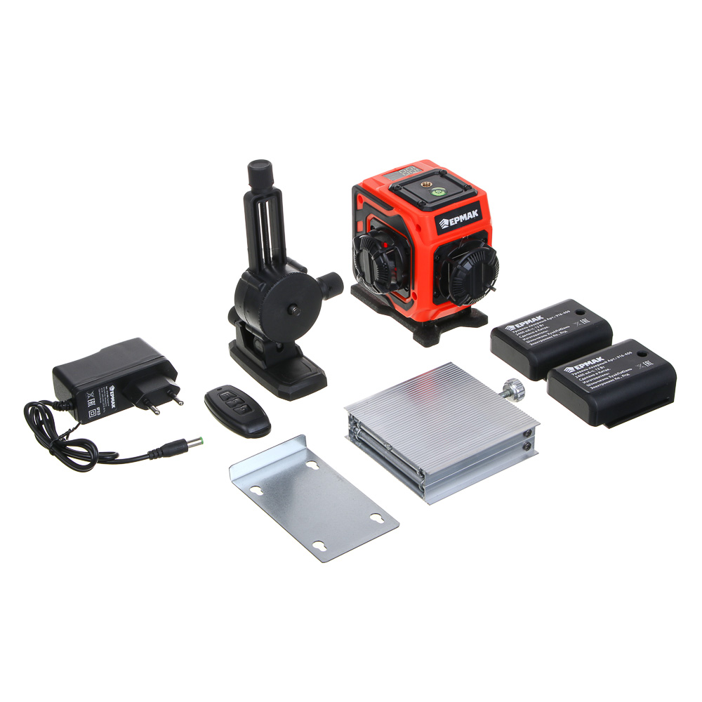 ЕРМАК Уровень лазерный 12 лучей, 2АКБ, экран зарядки, стока, зажим, сумка чехол, зу