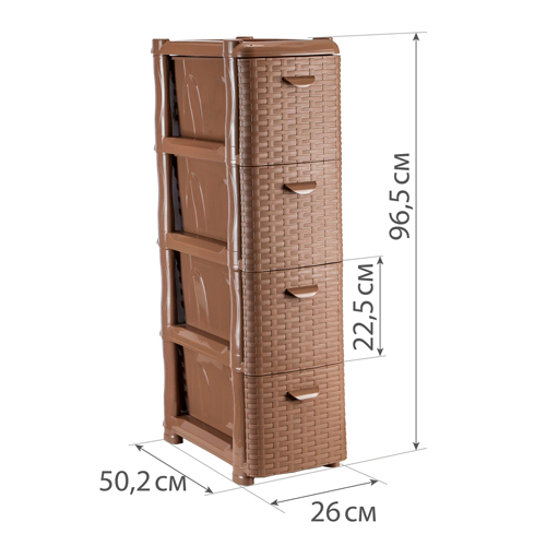 Комод узкий IDEA РОТАНГ М 2814, 4 секции, бежевый ротанг