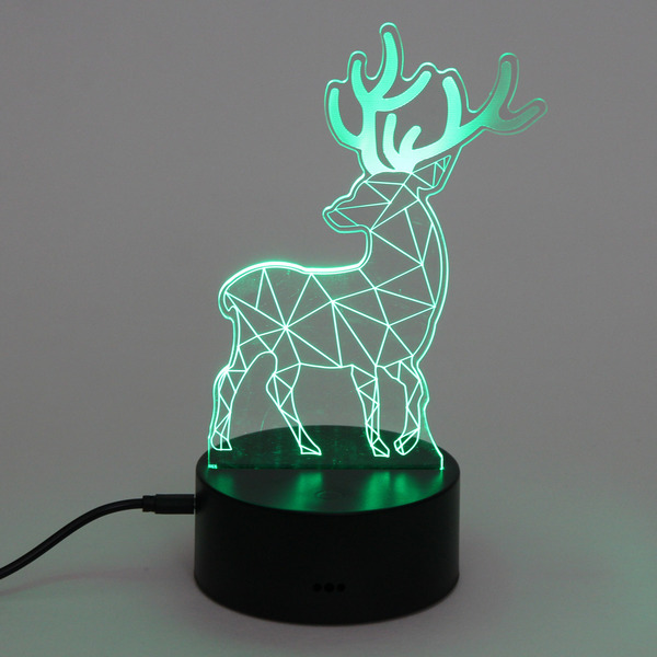 Светильник ночник "3D-Олень" на пластиковой подставке, с включателем USB