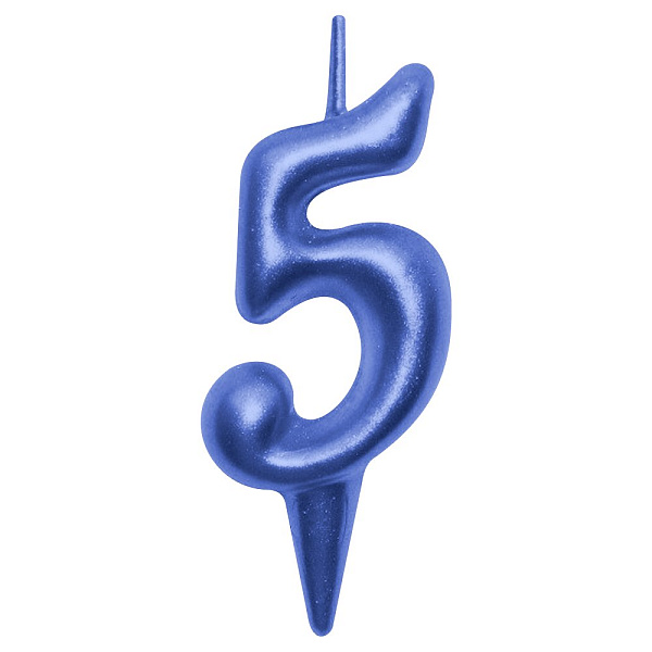 Свеча для торта "Овал" цифра 5 (синий), 8х4х1,2 см. 