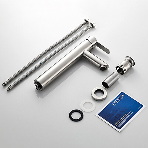 Смеситель для умывальника нержавеющая сталь высокий картридж 35мм однорычажный короткий излив Ledeme L71103