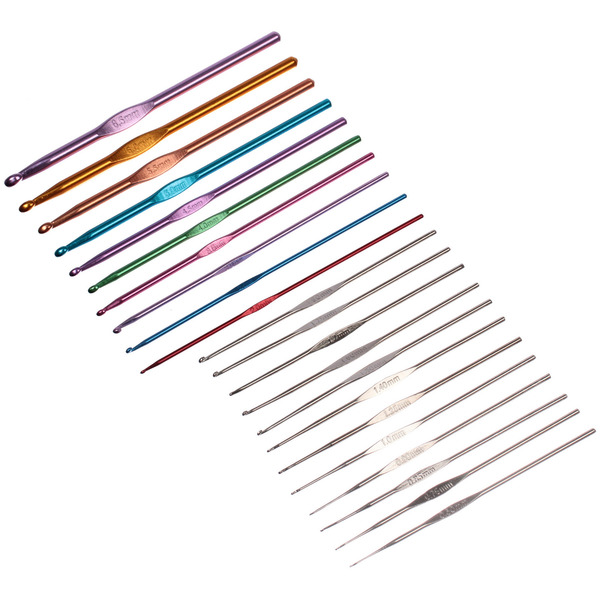 Крючки вязальные металлически в футляре 22шт "Favorite Hous", цвет как на фото, от 0,65мм до 6,5мм 22шт (футляр фиолетового цвета)