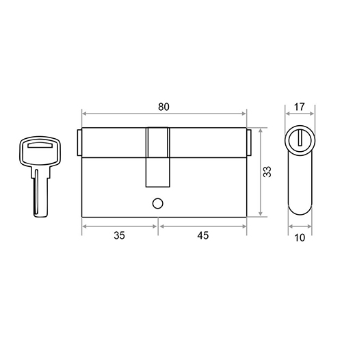 Механизм цилиндровый Trodos ЦМП 80(35/45), сплав ЦАМ 5 ключей, хром