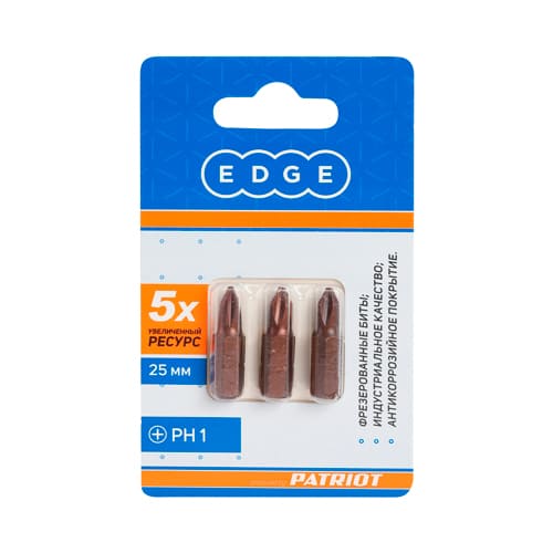 Бита EDGE by PATRIOT PH1, сталь S2, 25 мм, 3 шт в блистере