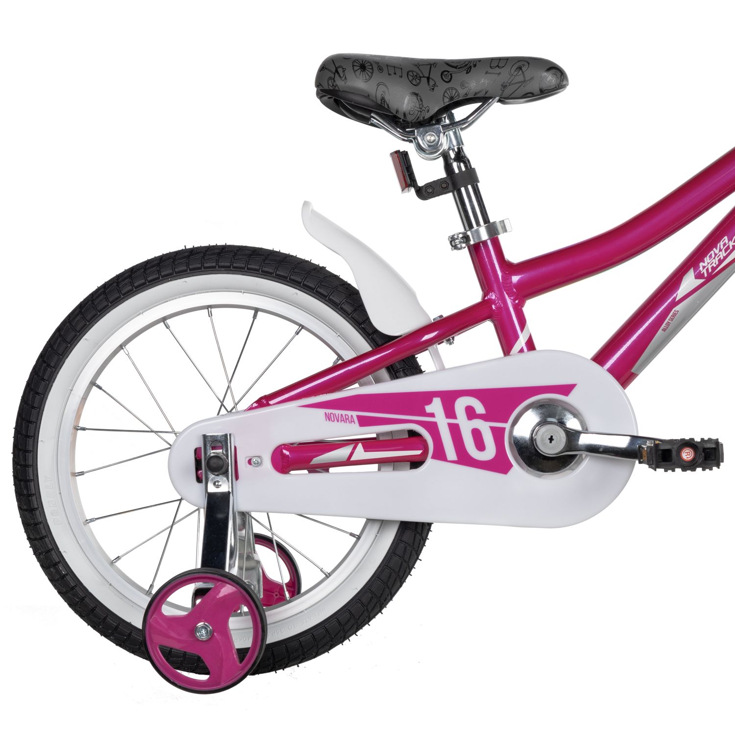 Велосипед NOVATRACK 16" NOVARA алюм., фуксия, пер.руч., зад.нож. тормоз, короткие крылья, полная защ