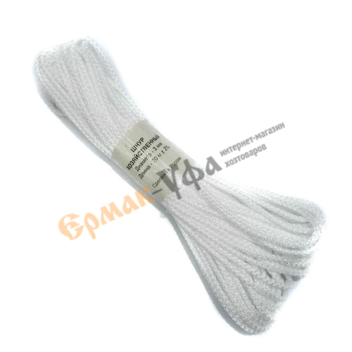 Шнур хоз.вязаный п/п 3мм 20м белый  (5/200)