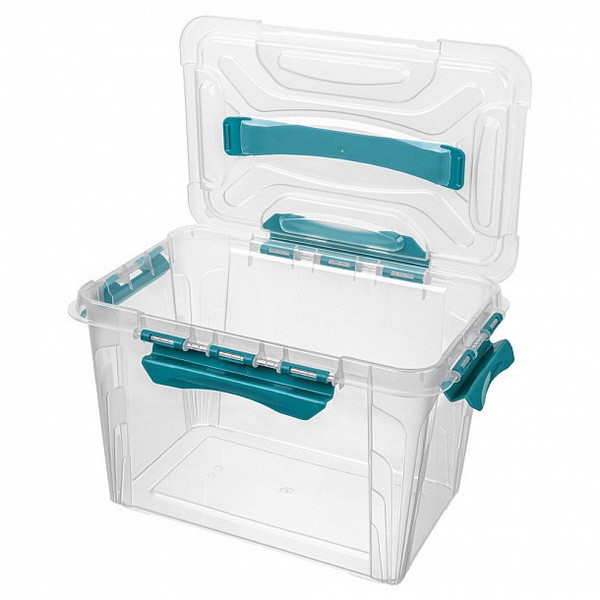 Контейнер для хранения с крышкой, ручкой и ручками-защелками "GRAND BOX", голубой, 29*19*18см, 6,65 л