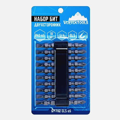 Набор бит двухсторонних PH2X65XSL5, vertextools БТ-PH2-SL5-65