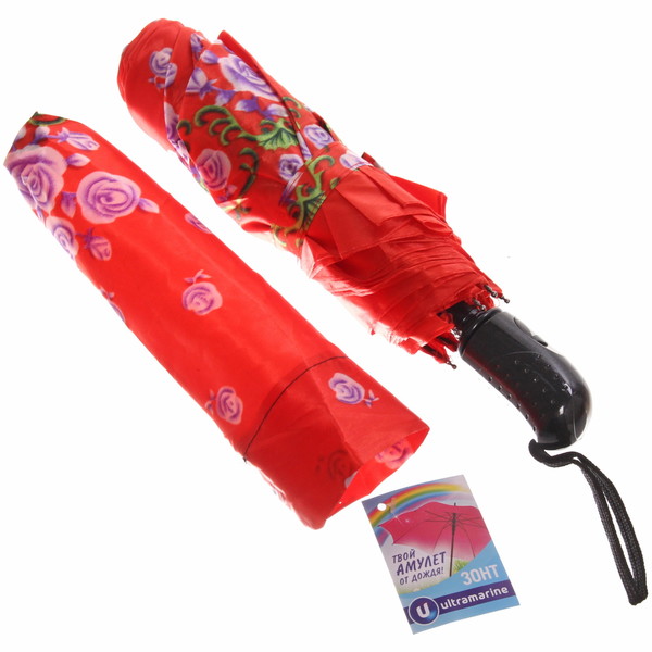 Зонт женский полуавтомат "Ultramarine - Венера", микс 6 цветов, 8 спиц, d-100см, длина в слож. виде 28см, голубые цветы