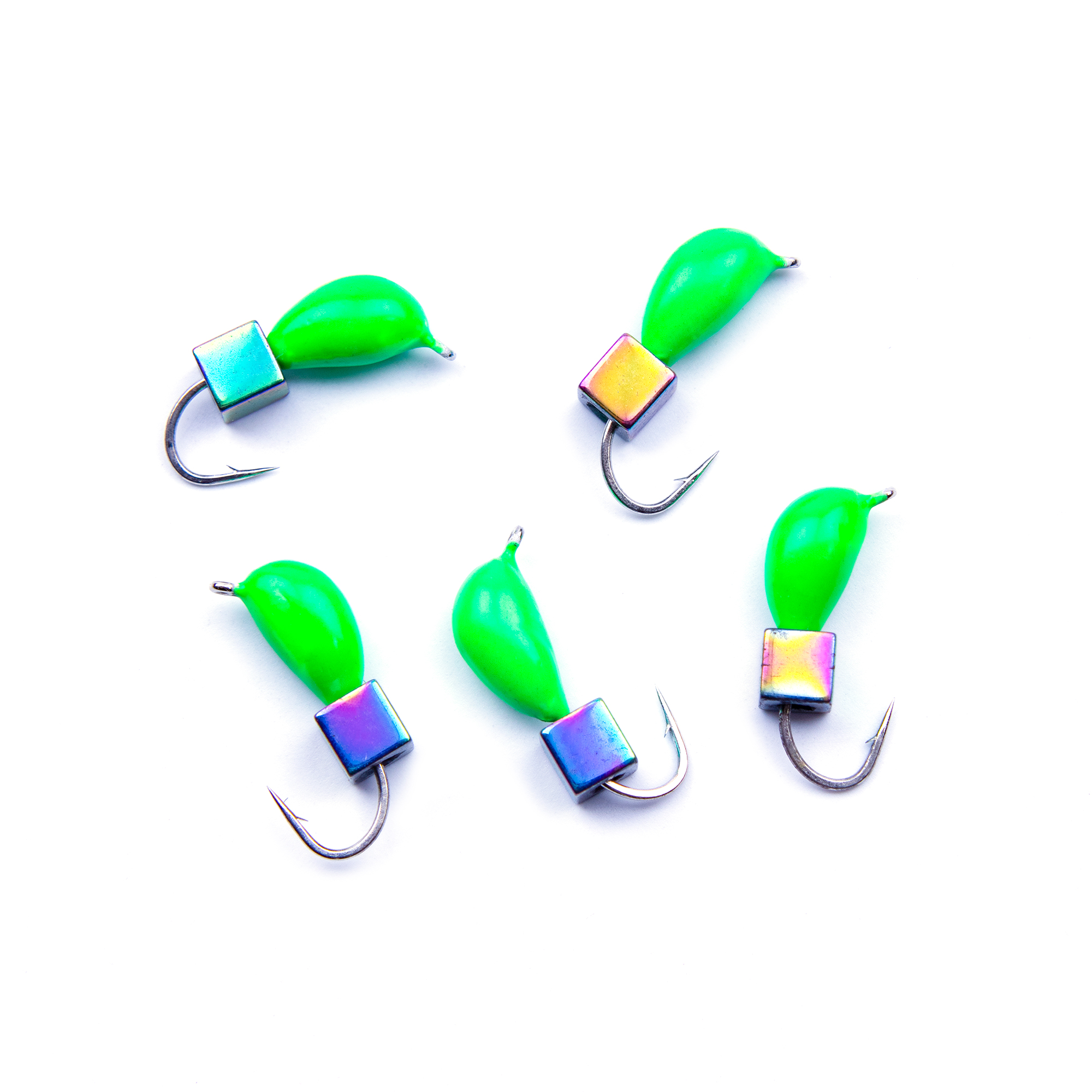 Мормышка безнасад. ЯМАН "Банан" зеленый, d-3,5 мм, вес 0,7 г, кубик хамелеон (уп. 5 шт.)