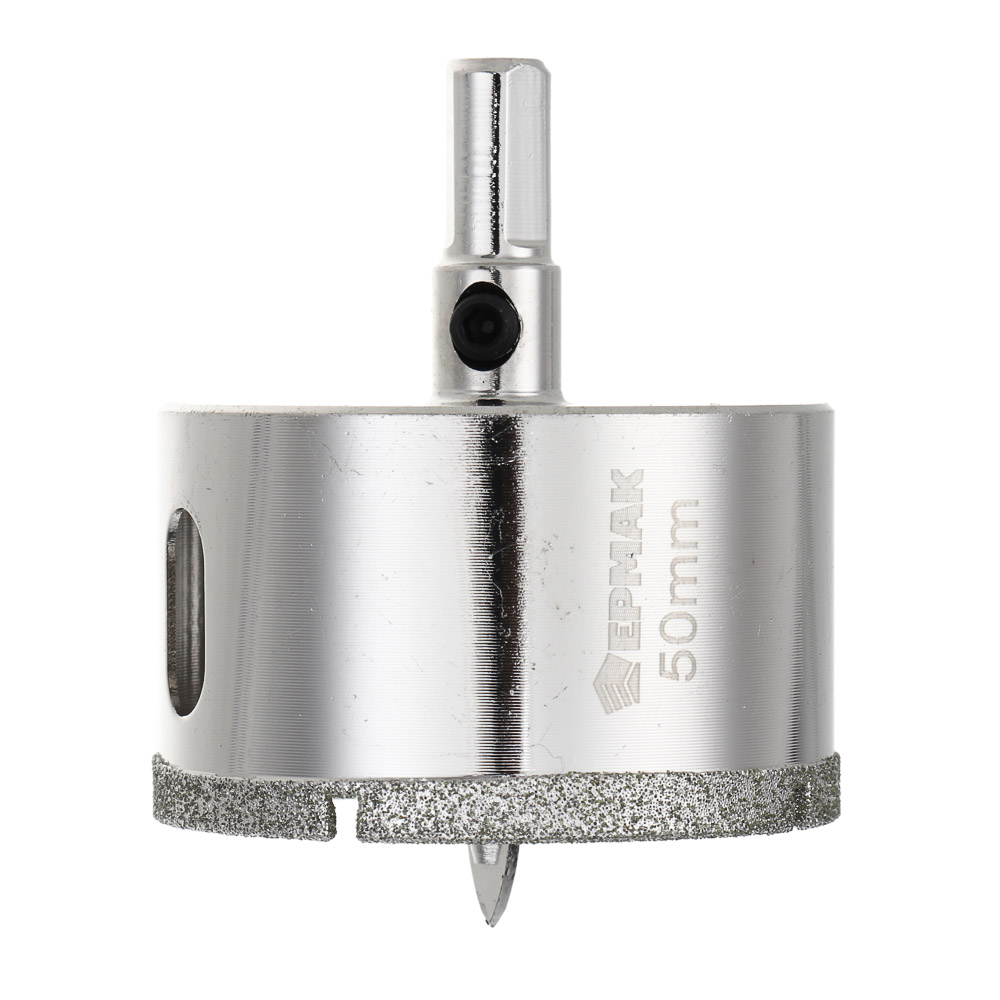 ЕРМАК Коронка алмазная с центрирующим сверлом d 50 мм по керамике и стеклу, Р45, трехгр хвостовик