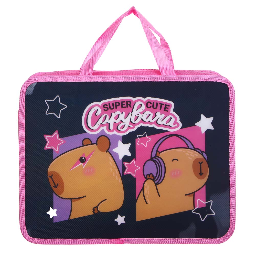 Папка для тетрадей А4, 33,5x26х10см, "Панда/Капибара/Рейсинг Тим/Футбол", на молнии, ручки, пластик