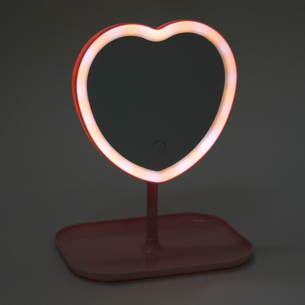 Зеркало настольное с подсветкой на подставке "Mary Touch - Heart", цвет розовый, USB, 20*29см