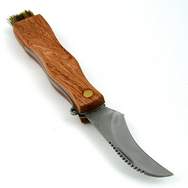 Нож грибника со щеточкой (дер ручка). Длина 14 см.