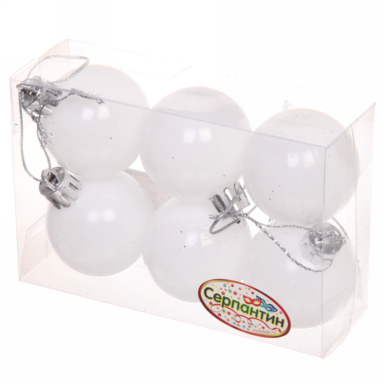 Новогодние шары 4 см (набор 6 шт) "Глянец", белый