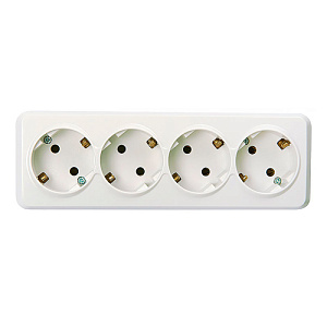 Розетка 4-местная 16А с заземлением белая Юпитер Smartbuy, SBE-03w-16-S4-Z, 1/60