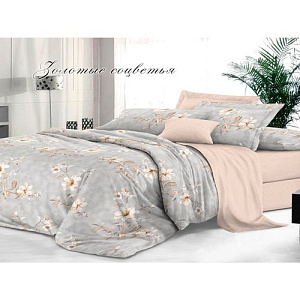 Комплект постельного белья Sateen De Luxe Макси, 2-спальный, золотые соцветья