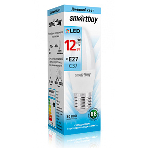 Лампочка светодиодная E27 12Вт 4000К Smartbuy свеча, 10/100