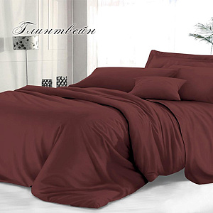 Комплект постельного белья Sateen De Luxe Евро, гладкокрашеный, наволочка 70х70 см, глинтвейн