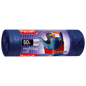 Мешки для мусора 60 л 16 шт 30мкм, двойной слой, с ручками, PACLAN MULTITOP LUX, 1/20