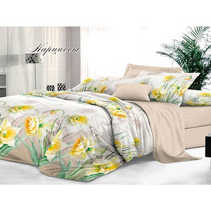 Комплект постельного белья Sateen De Luxe Семейный, наволочки 2 шт 50х70 см, нарциссы