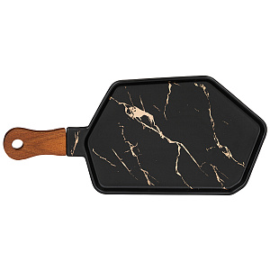 МЕНАЖНИЦА С ДЕРЕВЯННОЙ РУЧКОЙ КОЛЛЕКЦИЯ, ЗОЛОТОЙ МРАМОР, ЦВЕТ:BLACK 35*16 СМ