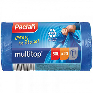 Мешки для мусора 60 л 20 шт 14мкм, двойной слой, с ручками, PACLAN MULTITOP, 1/24