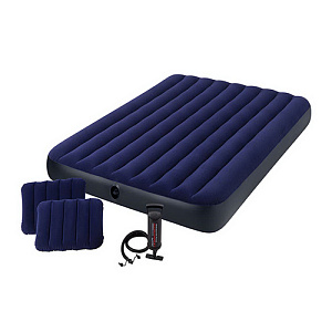 Кровать матрас FIBER-TECH, 152Х203Х25 см, руч/насос. 2подушки INTEX CLASSIC DOWNY КВИН, 64765, 1/3