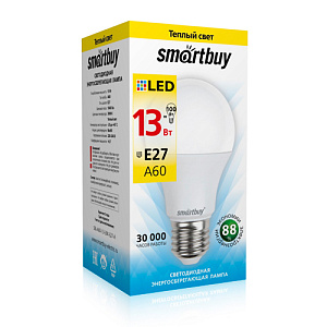Лампочка светодиодная E27 13Вт 3000К Smartbuy шар, 10/100