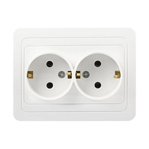 Розетка СП 2-местн с/з 16А Smartbuy белая, керамика, SBE-02w-16-S2-Z-c, Марс, 1/200