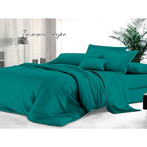 Комплект постельного белья Sateen De Luxe 1,5 спальный, гладкокрашеный, наволочка 70х70 см, зимнее море